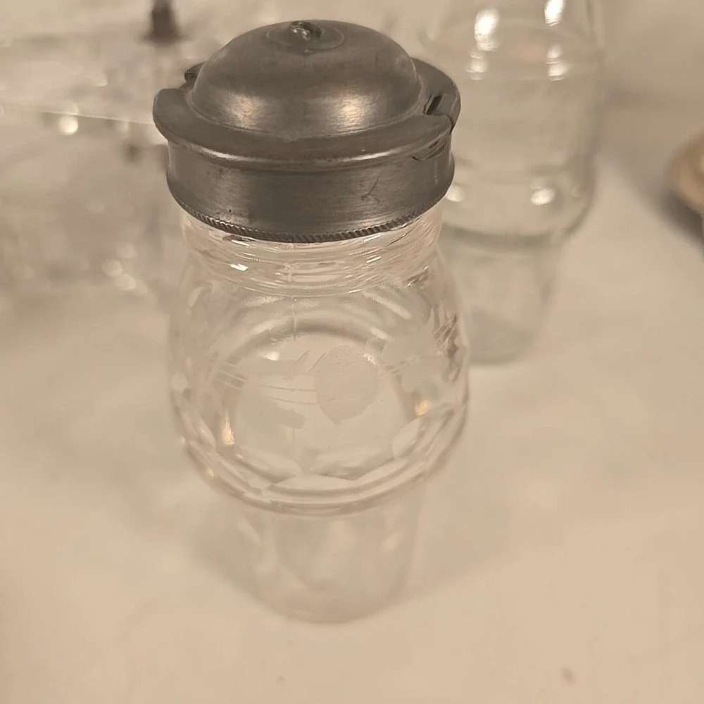 Salt & Pepper Shakers by Elson Glass Co Clear Blown Molded Caster Set 1800s Read